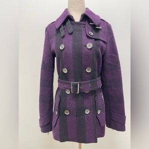 Burberry Brit Bentham Belted Plaid Trench, Purple/Black, 4